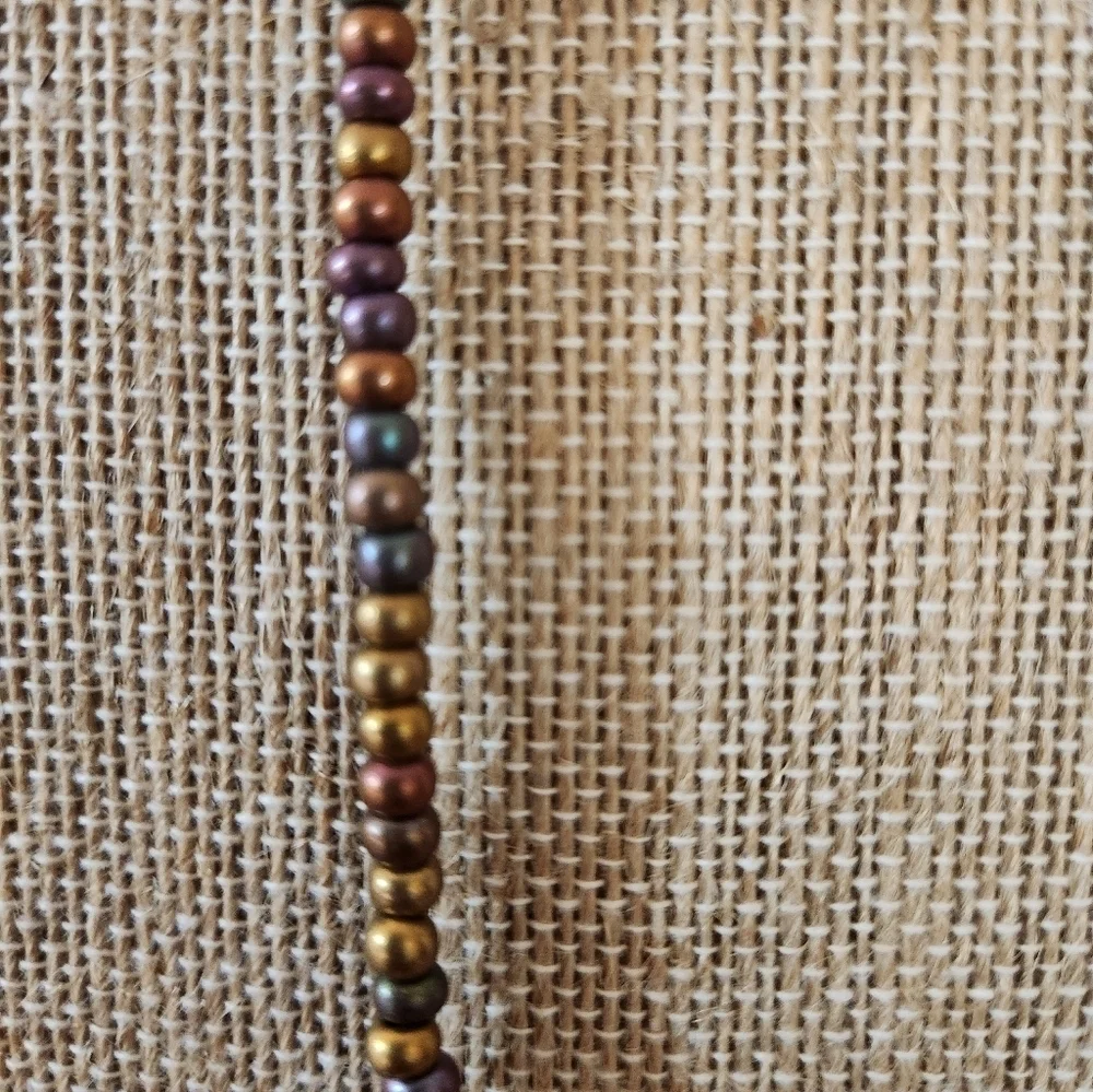 Hand Crafted Multicolor Beaded Necklace Purple Green